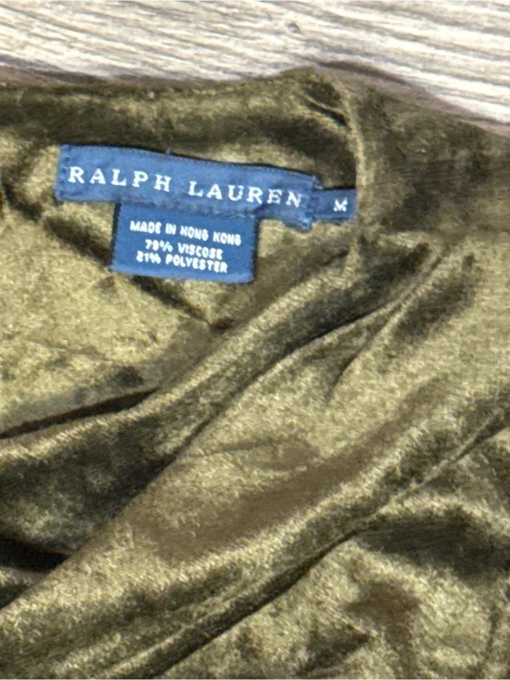 Vintage Ralph Lauren Olive Green Velvet Dress Puff Sleeve Cowl Neck Medium - Picture 3 of 10